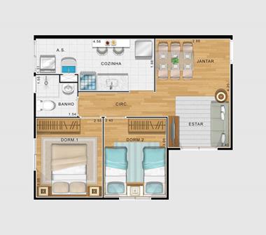 Perspectiva planta 44M²