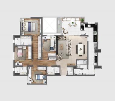 Perspectiva planta 151M2 4 dorms