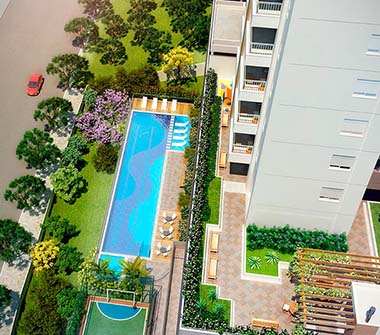 Perspectiva vista aerea da piscina
