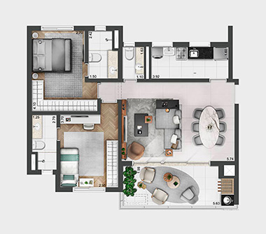 Planta 2 dorm 87m2