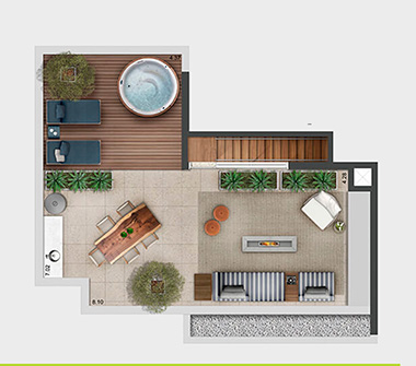 Planta cobertura superior 2 dorm 157m2
