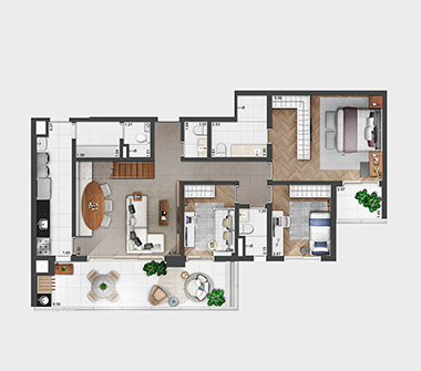 Planta cobertura inferior 2 dorm 240m2