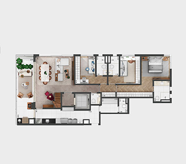 Planta cobertura inferior 2 dorm 276m2