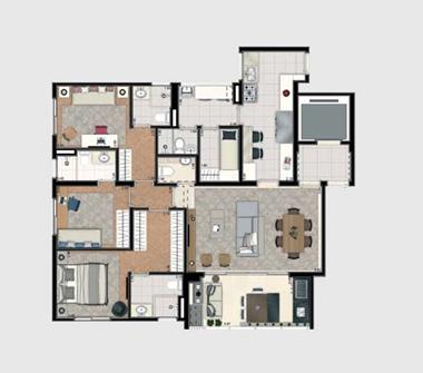 Perspectiva planta 3 suites 141M2