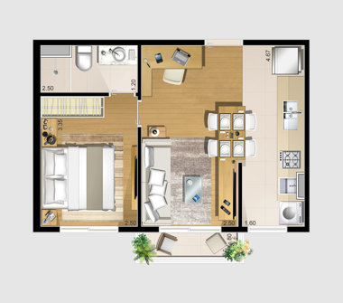 Perspectiva ilustrada planta tipo 1