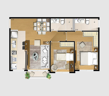 Perspectiva ilustrada planta tipo 2