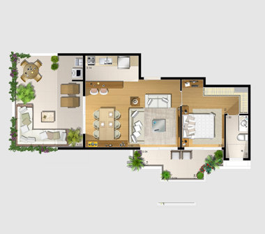 Perspectiva ilustrada planta tipo 3