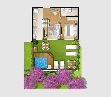 Perspectiva ilustrada planta tipo garden