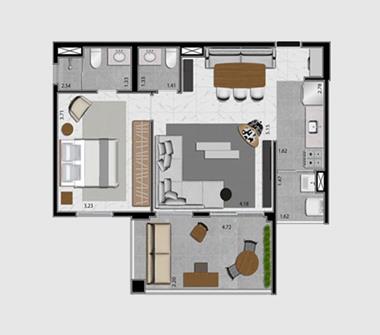Perspectiva planta ampliado 64M2