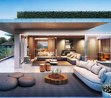 Perspectivaliving e terraco da casa Alecrim