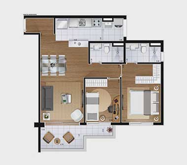 Planta 2 dorms 1 suite 70m2