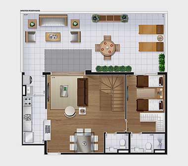 Planta duplex 3 suites 171m2