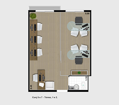 Perspectiva planta sala comercial