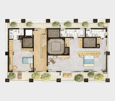 Planta da cobertura de 593m2 pavimento inferior