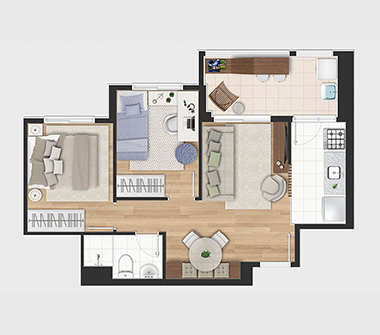 Planta 1 dorms 49m2 