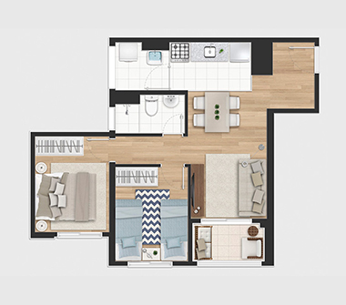 Planta 2 dorms 49m2 