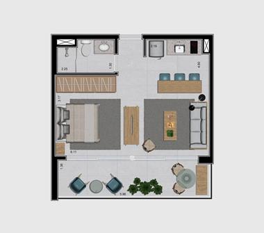 Perspectiva planta studio 42M2