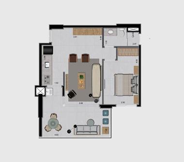 Perspectiva planta 1 dorm 52M2
